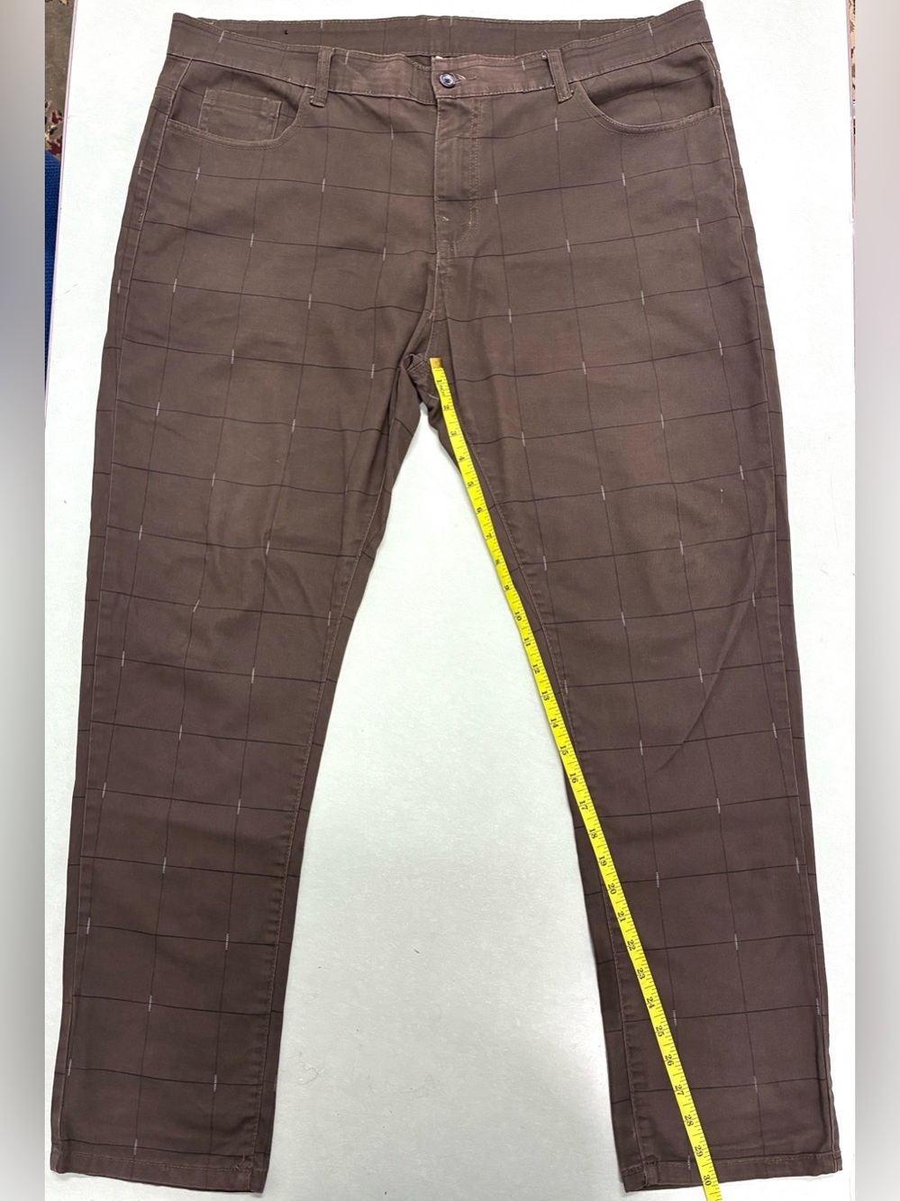 Men's Brown Grid-Pattern Casual Chino Dress Pants/Slacks-Size 38
